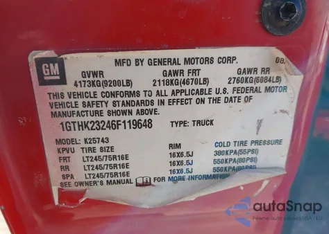 2006 GMC Sierra 2500Hd Sle2 z USA, uszkodzony, nr VIN 1GTHK23246F119648